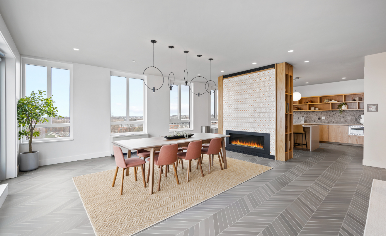 Rooftop fireplace for cozy relaxation.