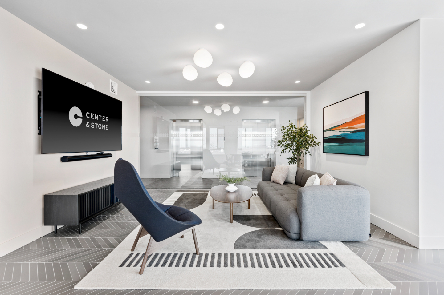 Chic lounge with elegant design and comfortable seating.