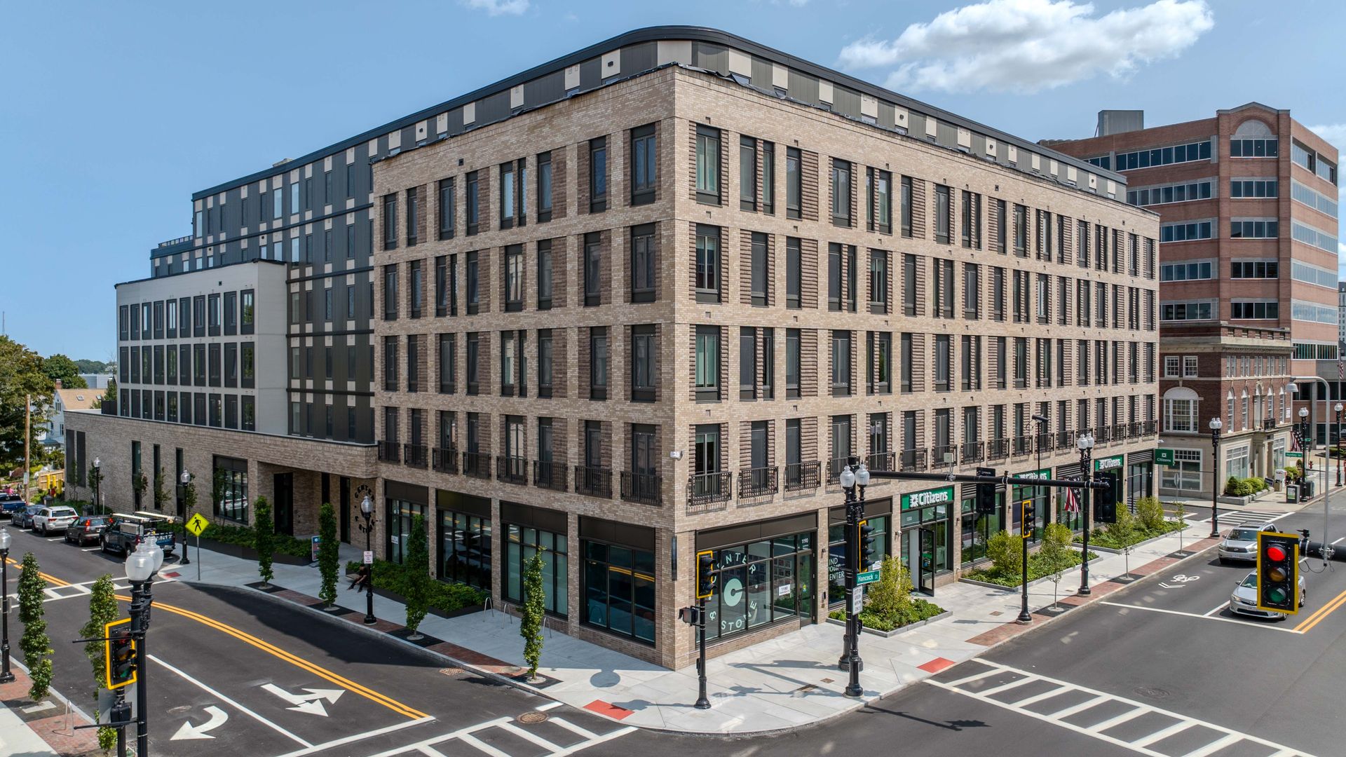 Another corner view of Center & Stone’s facade.